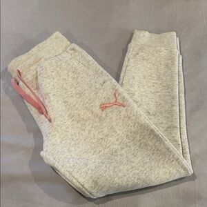 Puma Girl’s Grey Heather & Pink Sweatpants Fleece Cuffed Size M (7/8)